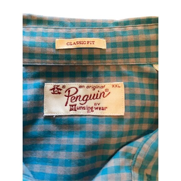 Penguin Mens Blue & Cream Gingham Button Up Long Sleeve Shirt Size XXL - Picture 9 of 12